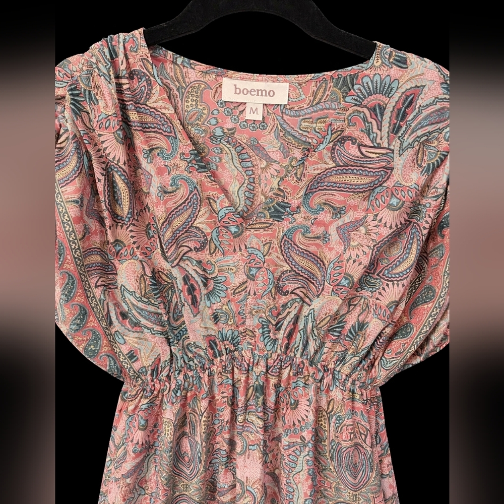 Boemo | Boho Paisley Maxi Dress | Pink Teal | Size M - Picture 3 of 4